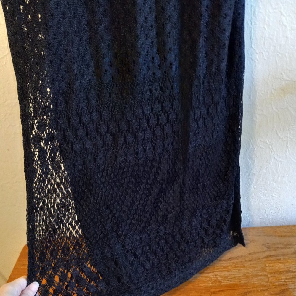 Vintage 90s Black Crochet Pointelle Maxi Slip Dress - Picture 12 of 15